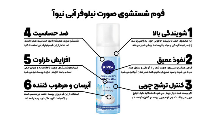 فوم شستشو صورت نیوآ مناسب پوست نرمال، خشک و حساس